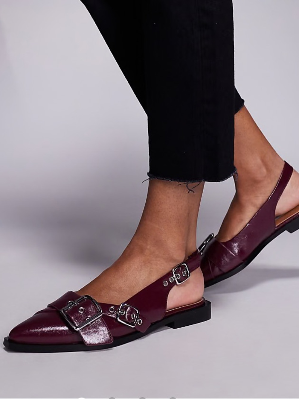 Steve Madden Grezly Dark Cherry Patent Leather Buckle Slingback Flats Size 8.5